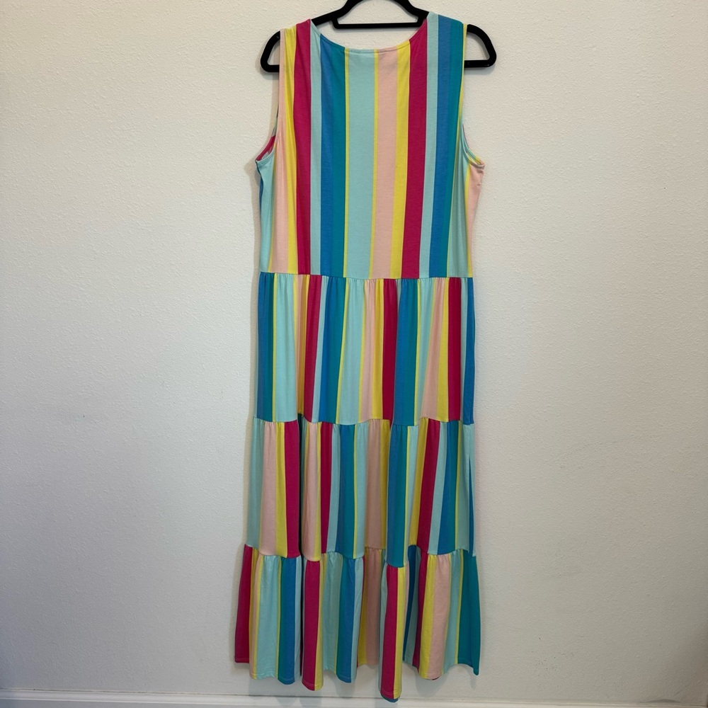 Lands End Striped Multicolor Tiered Sleeveless Maxi Dress Size 1X 16w-18w EUC - Picture 3 of 6
